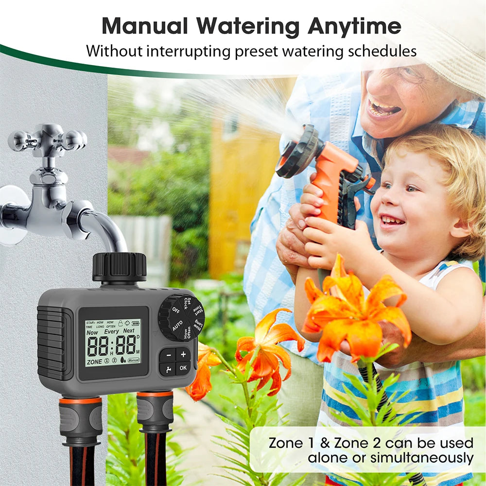 1/2 outlet Irrigation Sprinkler Timer IPX5 Rain delay Water Valve Controller.