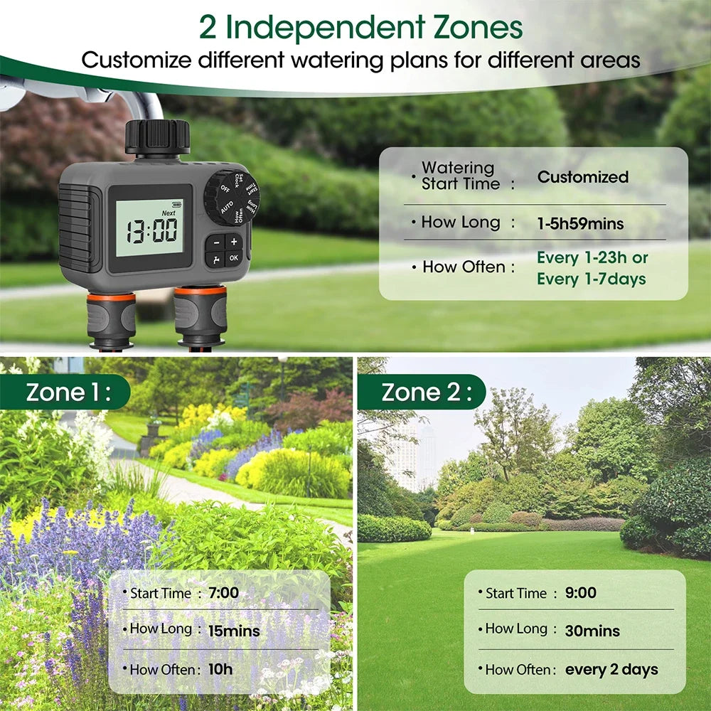 1/2 outlet Irrigation Sprinkler Timer IPX5 Rain delay Water Valve Controller.