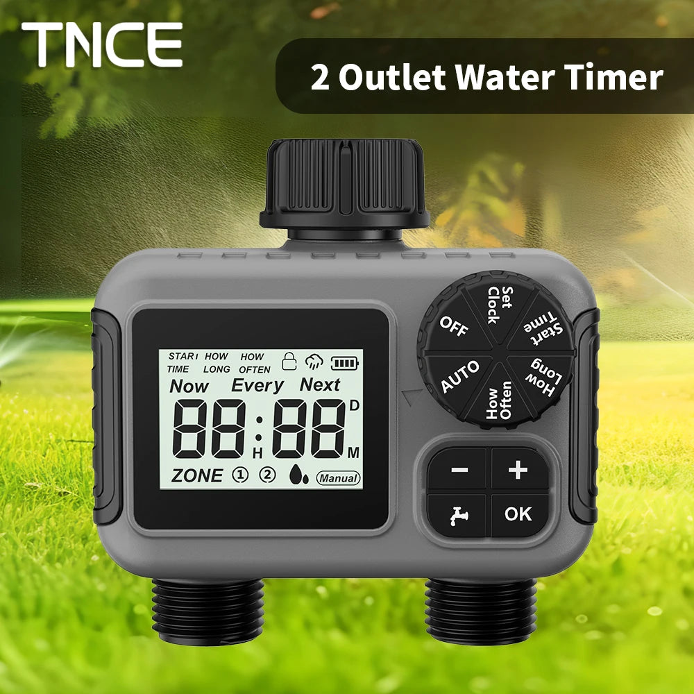 1/2 outlet Irrigation Sprinkler Timer IPX5 Rain delay Water Valve Controller.